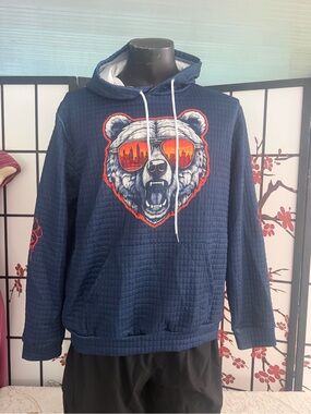 Men's Navy Crewneck Hoodie with Sunglasses Bear Graphic